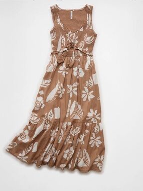 American Eagle V-Neck Cut-Out Midi Dress (M, Brown)